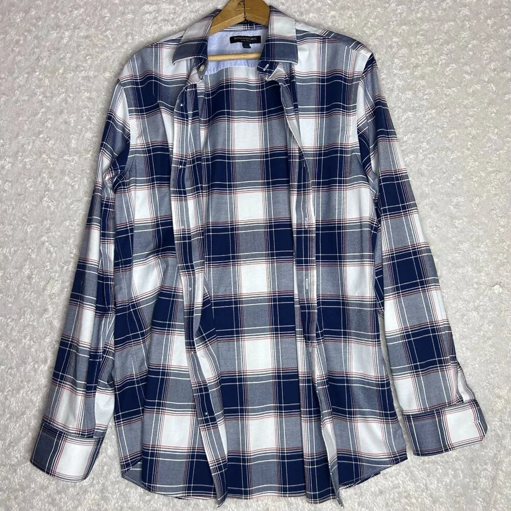 Banana Republic Non Iron Camden Fit Plaid Button Down‎ Size Large